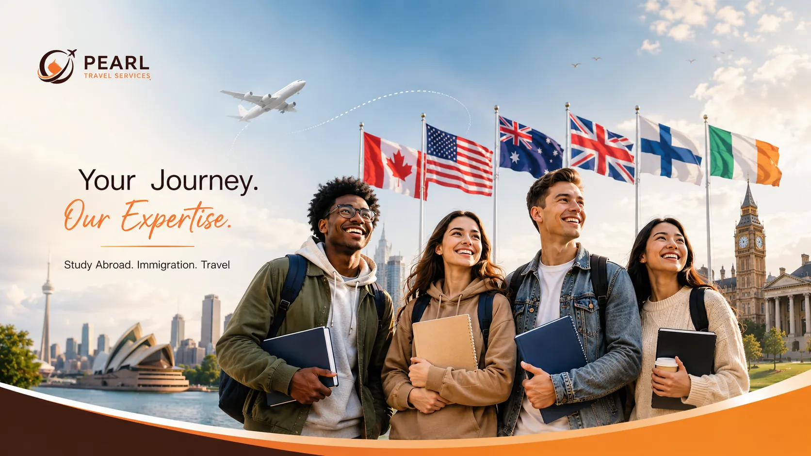 Students from around the world beginning their study abroad journey with Pearl Travel Services