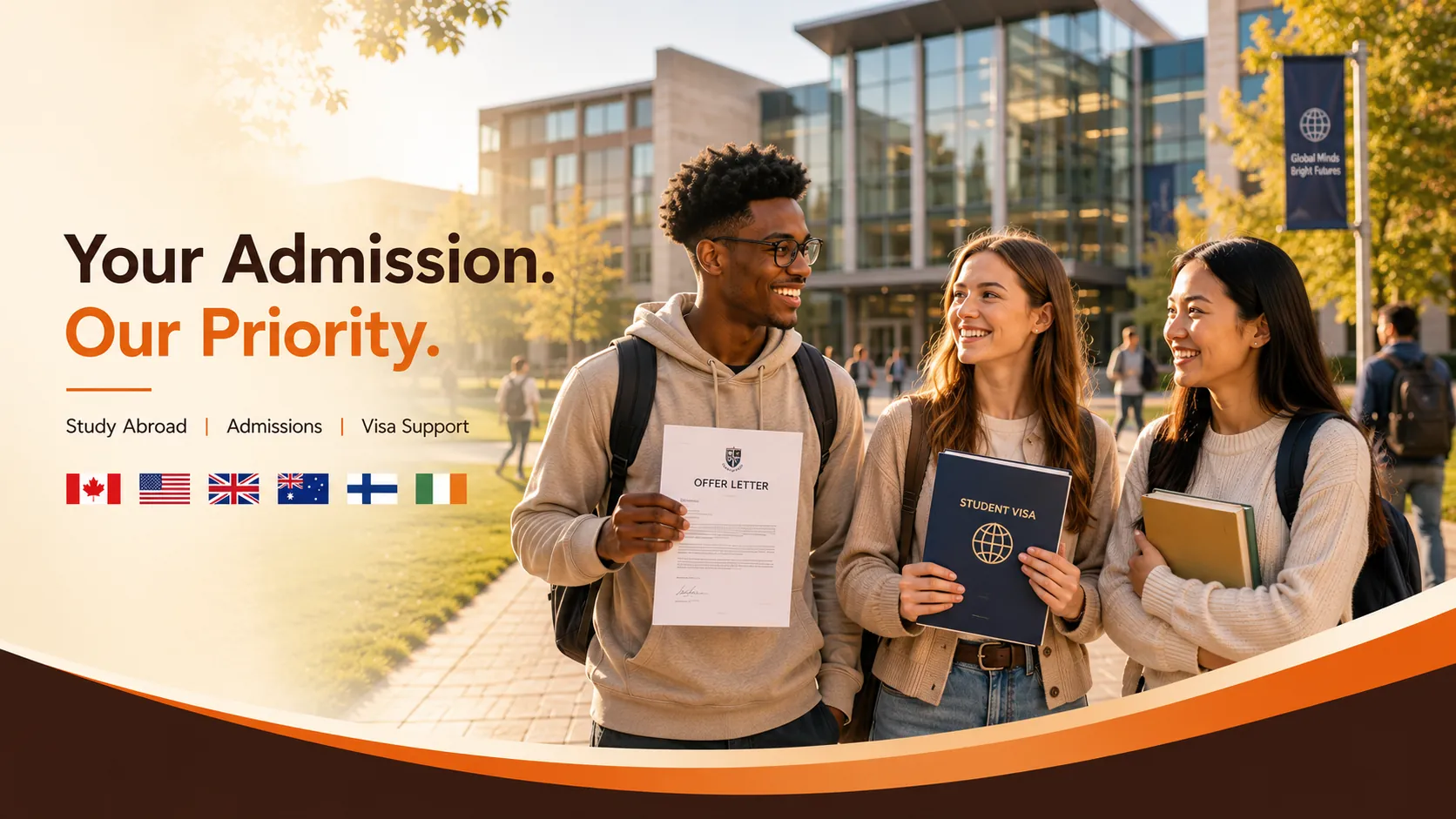 Students holding a university offer letter and student visa documents